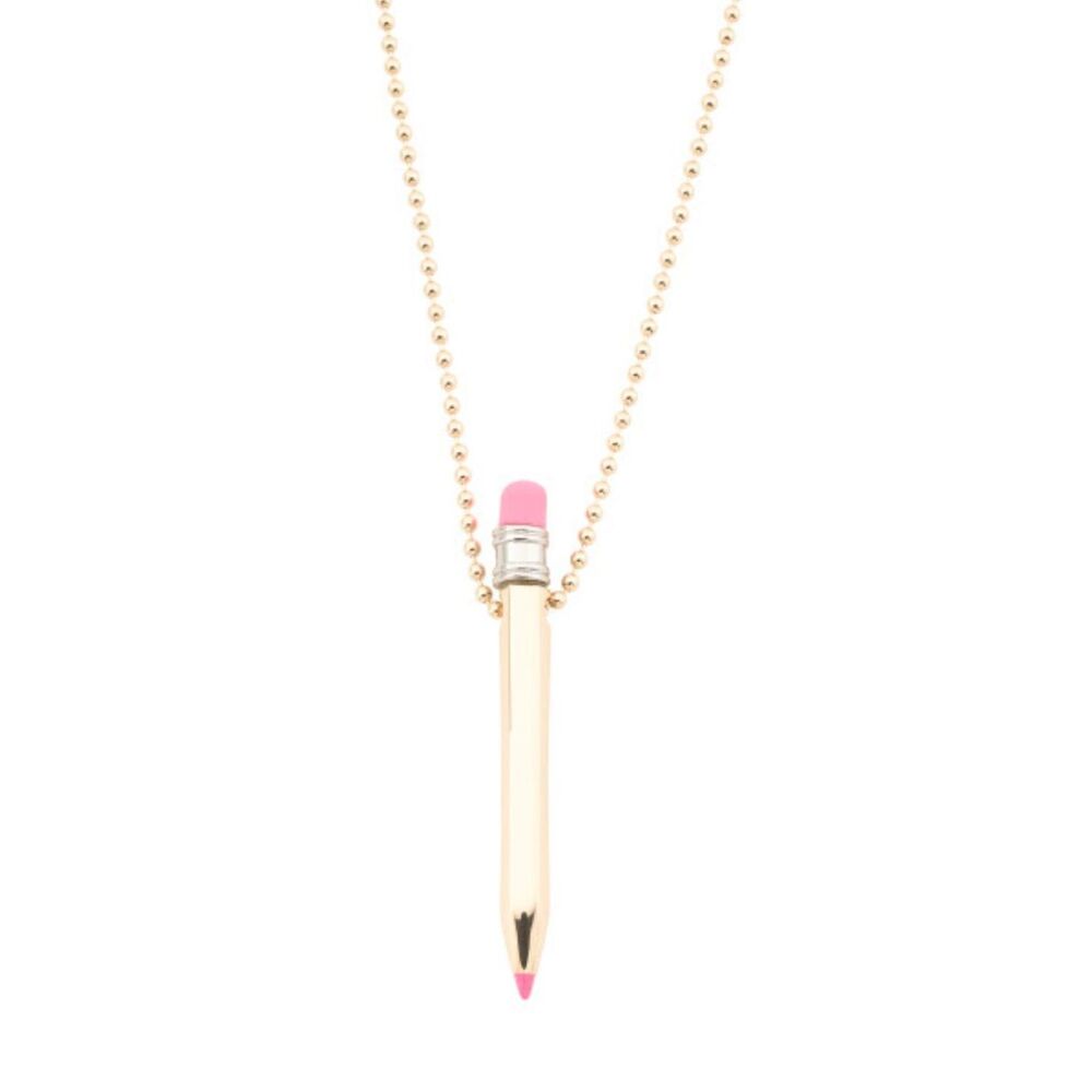 NWT Betsey Johnson Gold and Pink Pencil Pendant Necklace